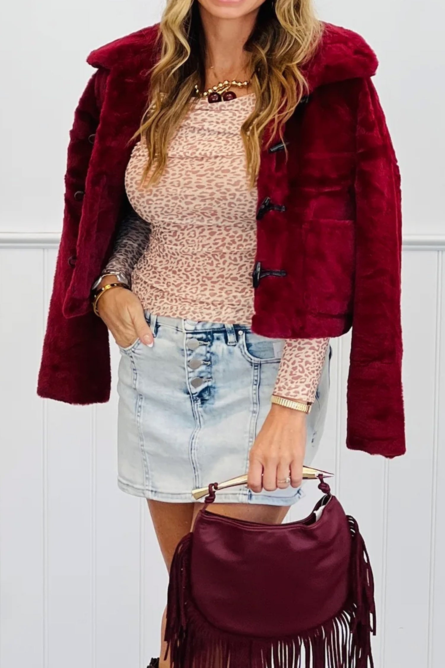 Brown Off-Shoulder Leopard Print Long Sleeve Sheath Top with Ruched Detail