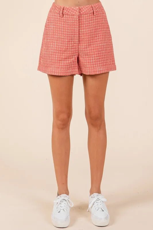 Mittoshop Tweed Classic Shorts with Side Pockets - Coral / S