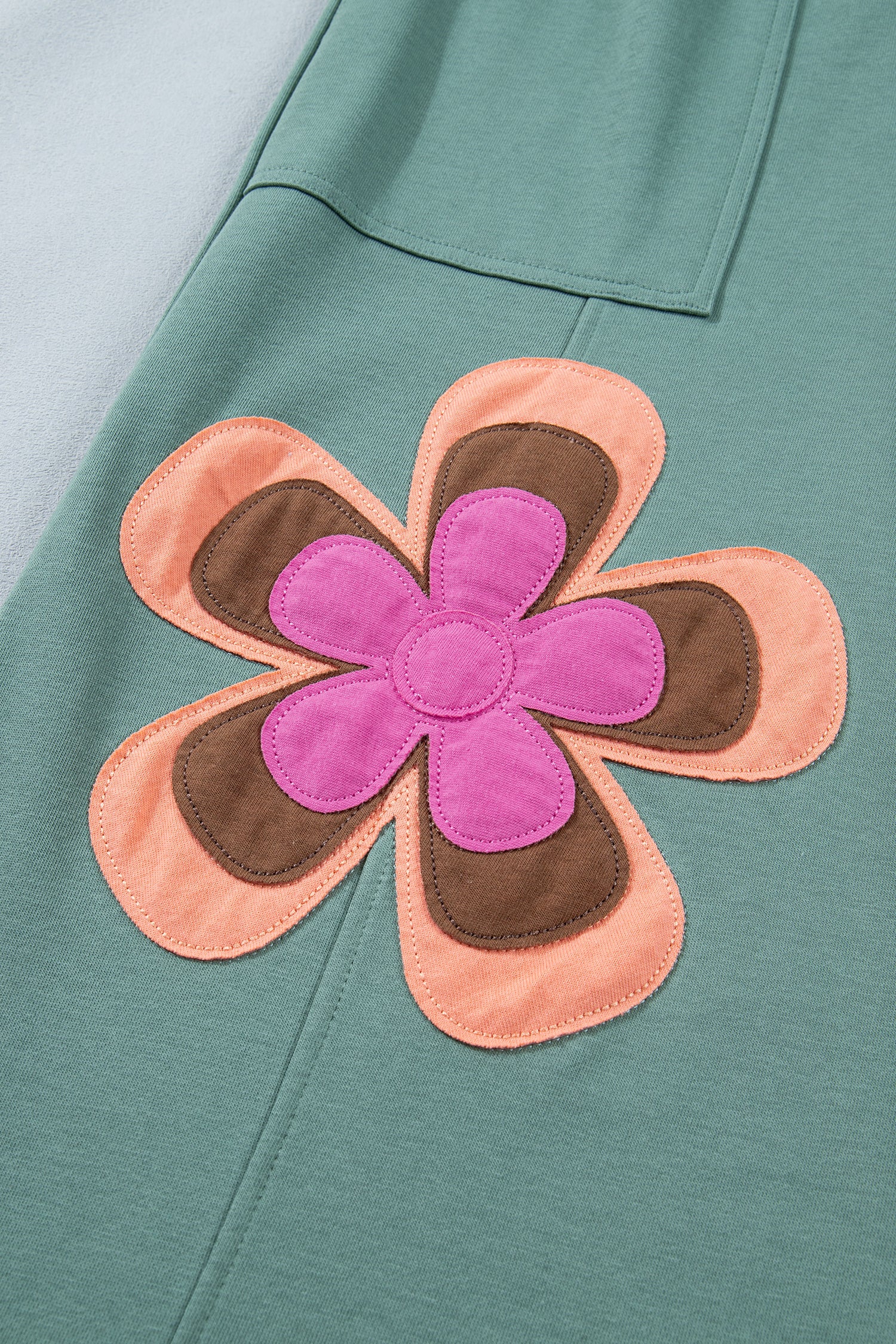 Grapefruit Orange Color Block Flower Patchwork Drawstring Contrasted Elastic Waist Wide Leg Pants