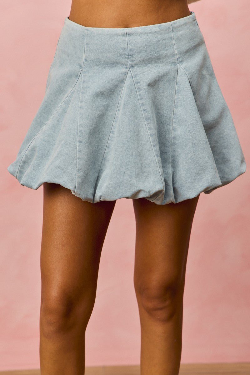 SO ME Denim Bubble Mini Skirt - LIGHT DENIM / S