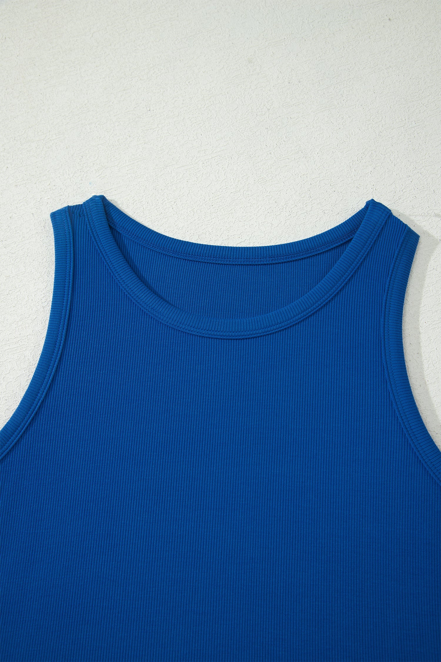 Mist Blue Ribbed Slim Tank Pocketed Wide Leg Shorts Set