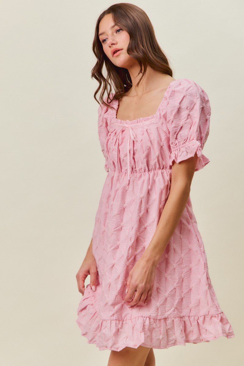 SO ME Texture Woven Ruching On Bust Mini Dress - PINK / S