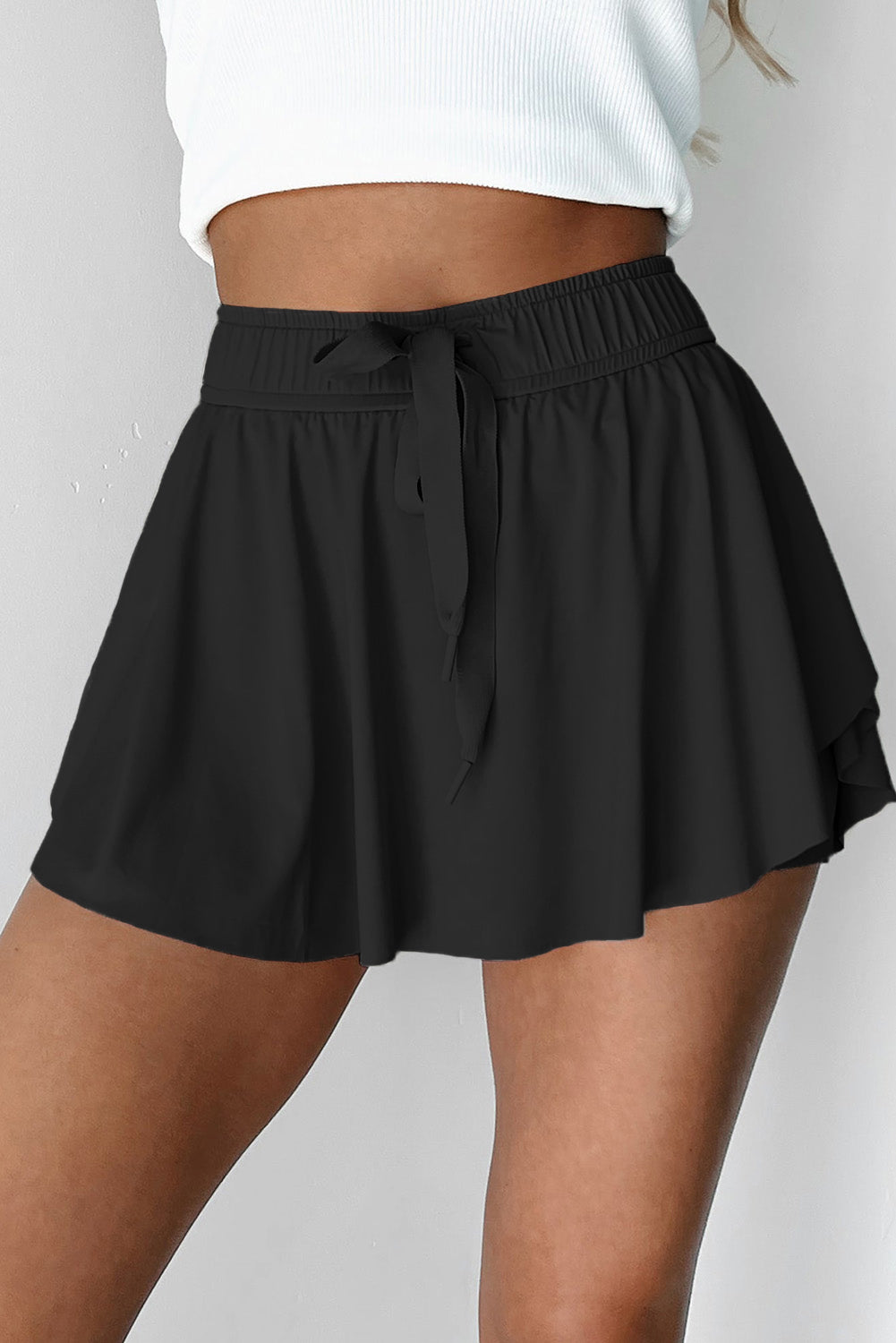 Beige Drawstring High Waist Lined Tennis Skort