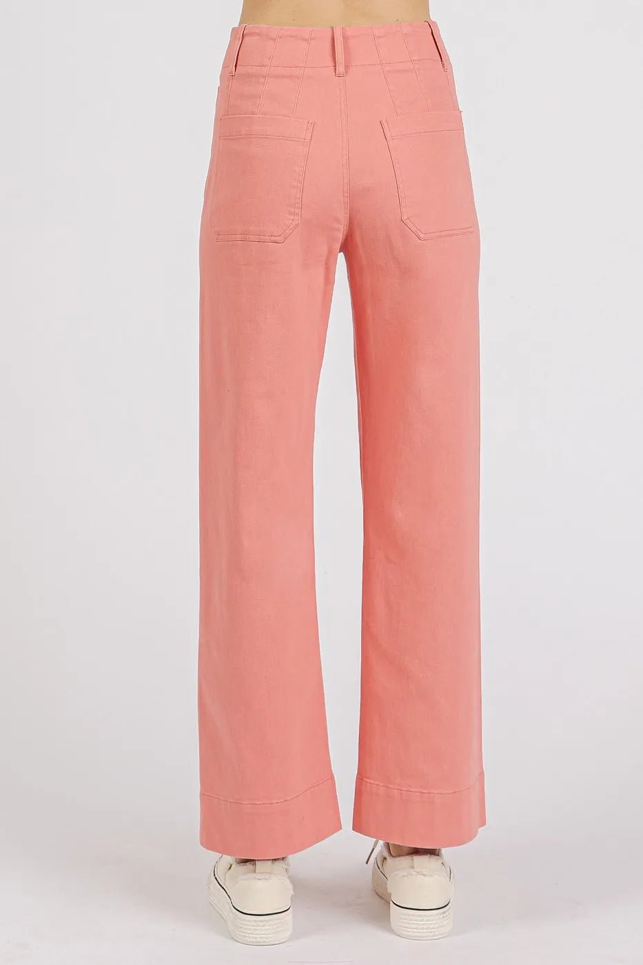 Mittoshop Twill Patch Pocket High Rise Wide Leg Pants - CORAL PINK / S