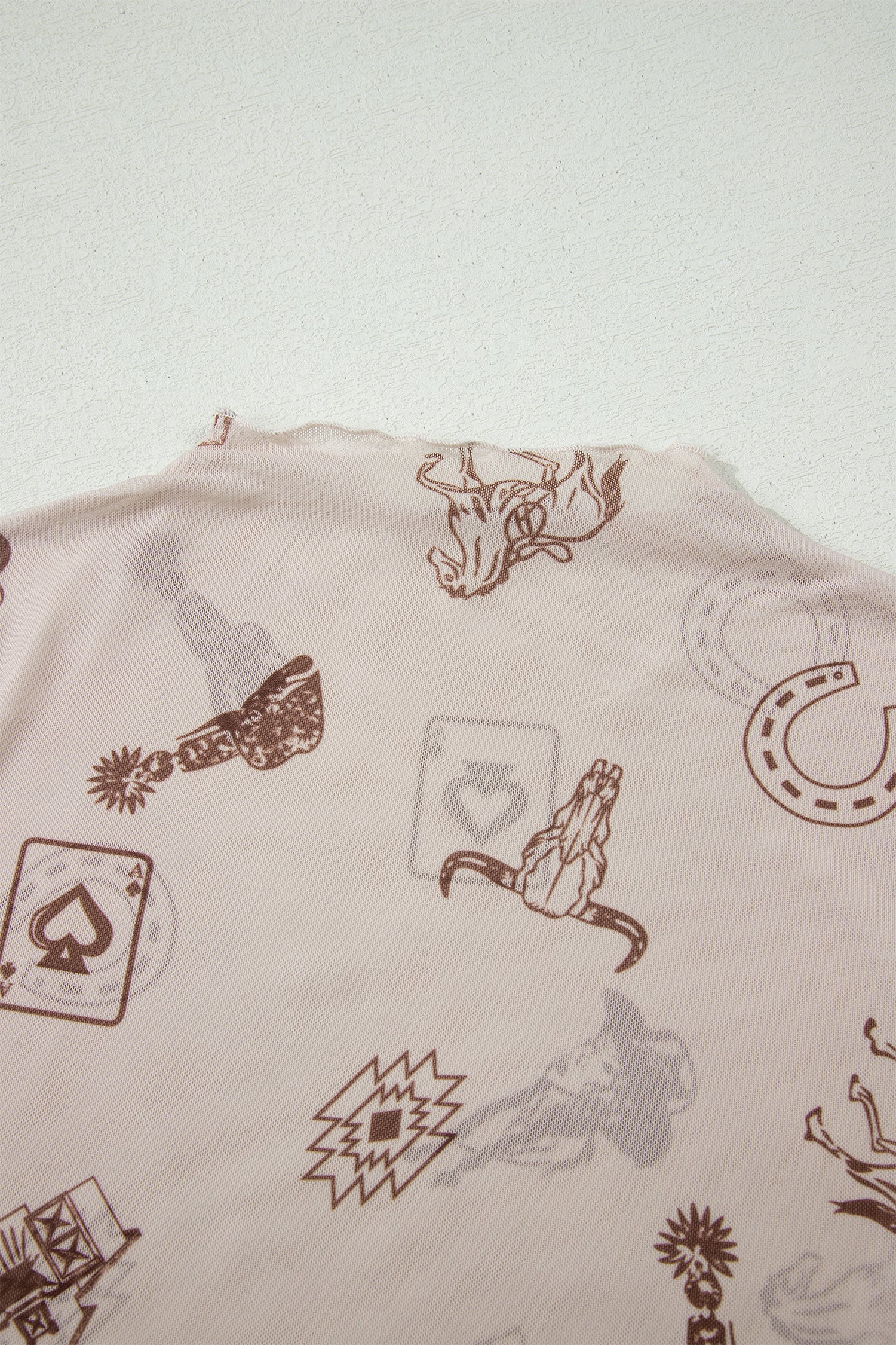 Rose Retro Floral Printed Mesh Short Sleeve Top