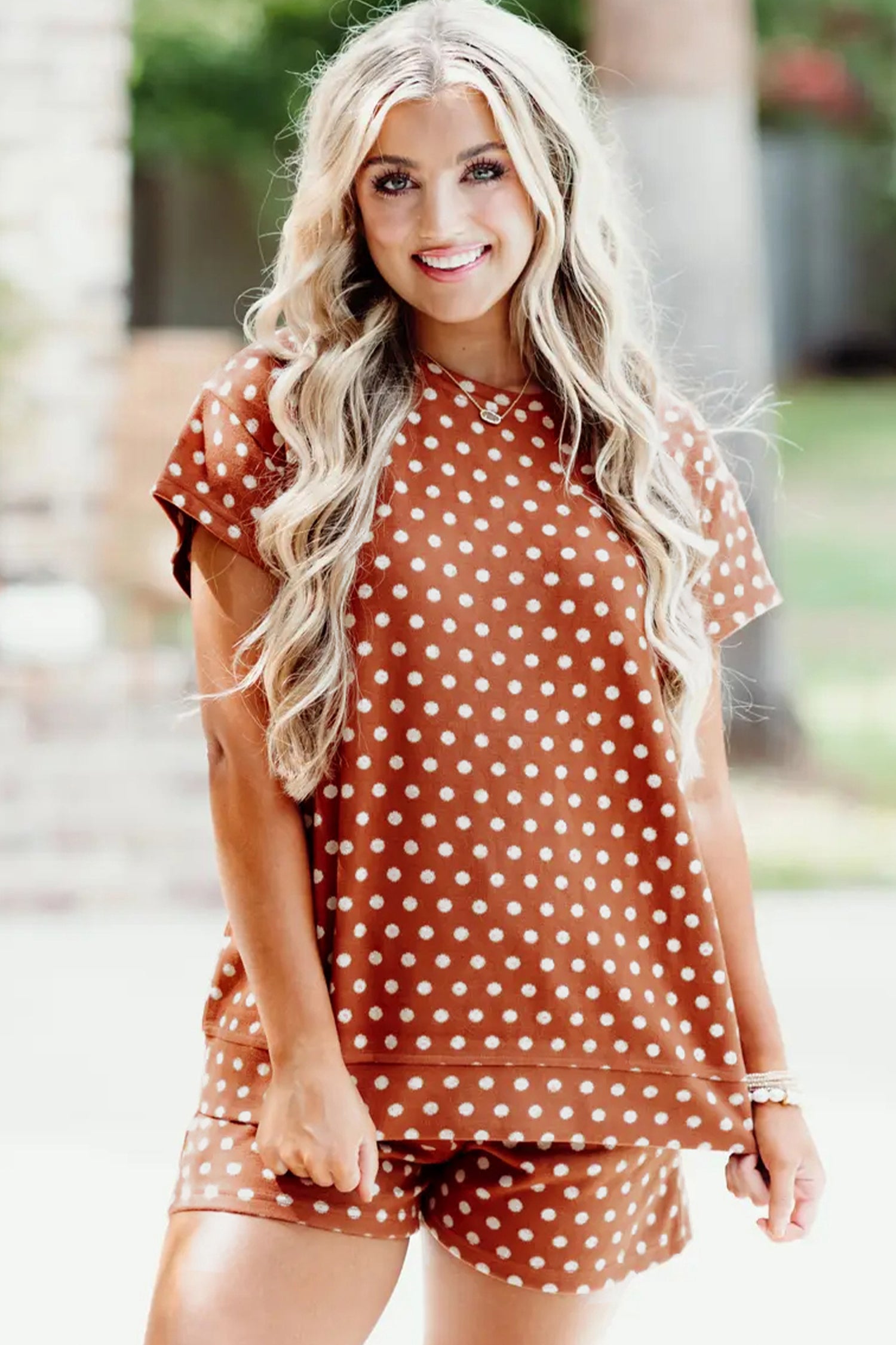 Purple Polka Dot Print Short Set