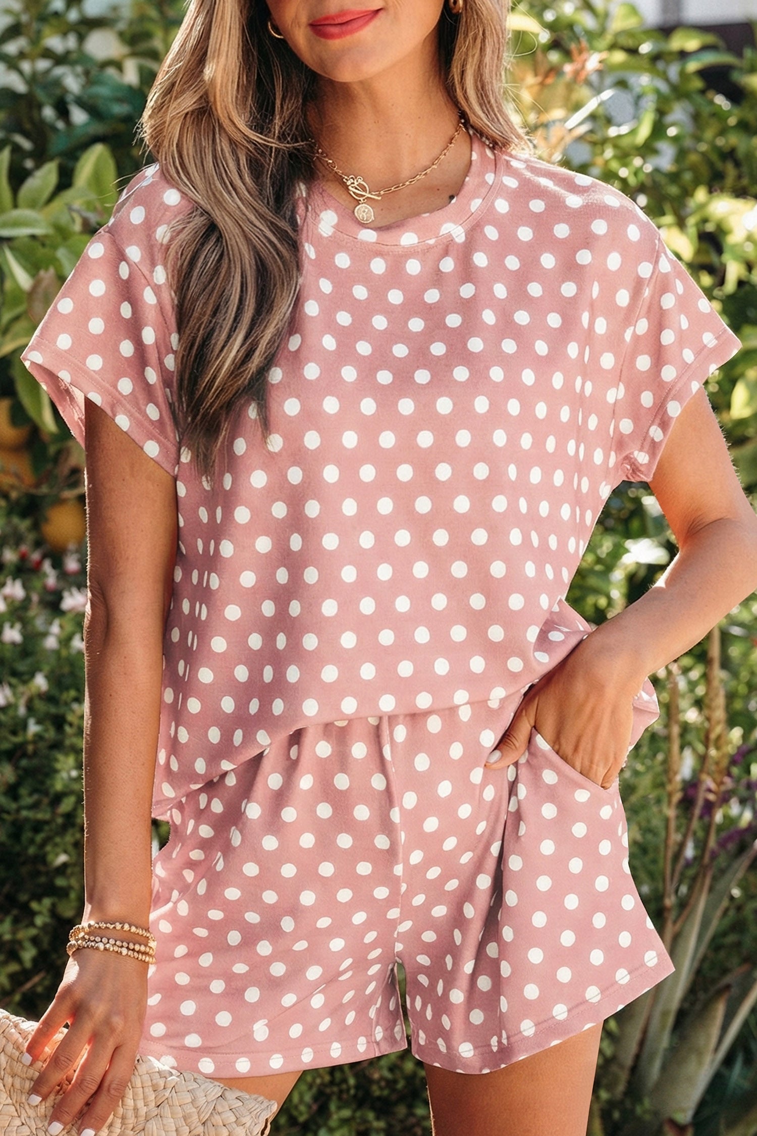 Purple Polka Dot Print Short Set