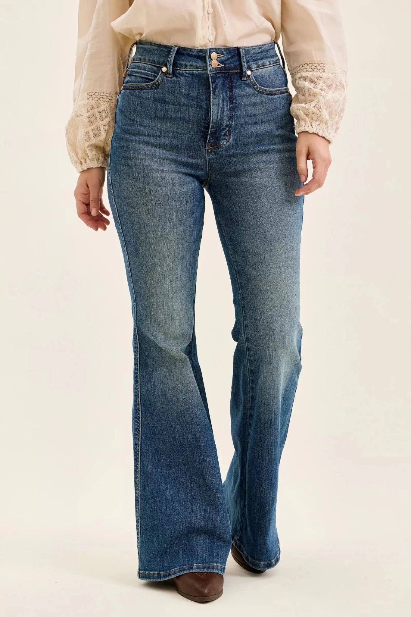 Judy Blue High Waist Double Button Tummy Control Flare Jeans - DK / 0(24)