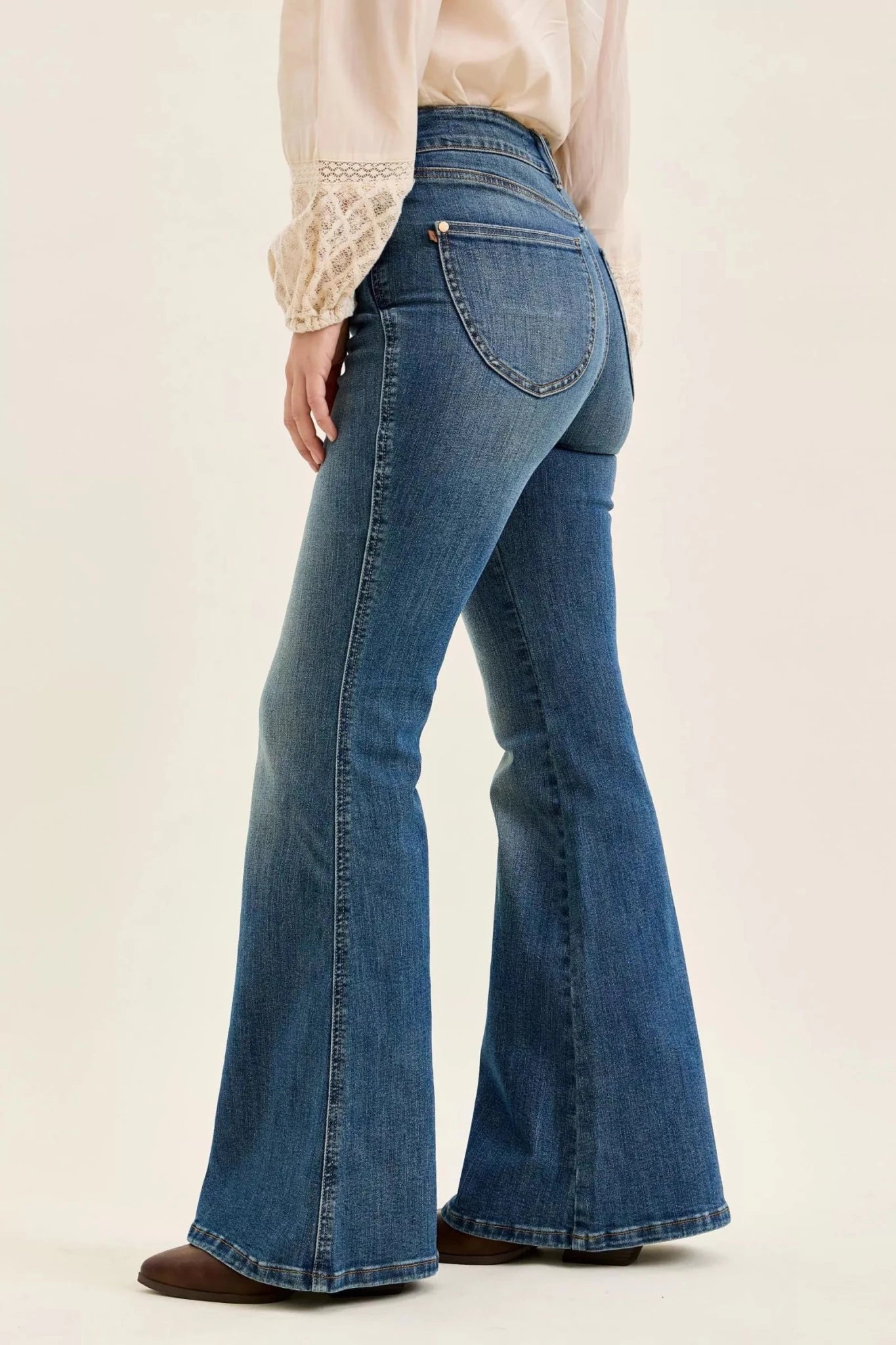 Judy Blue High Waist Double Button Tummy Control Flare Jeans - DK / 0(24)