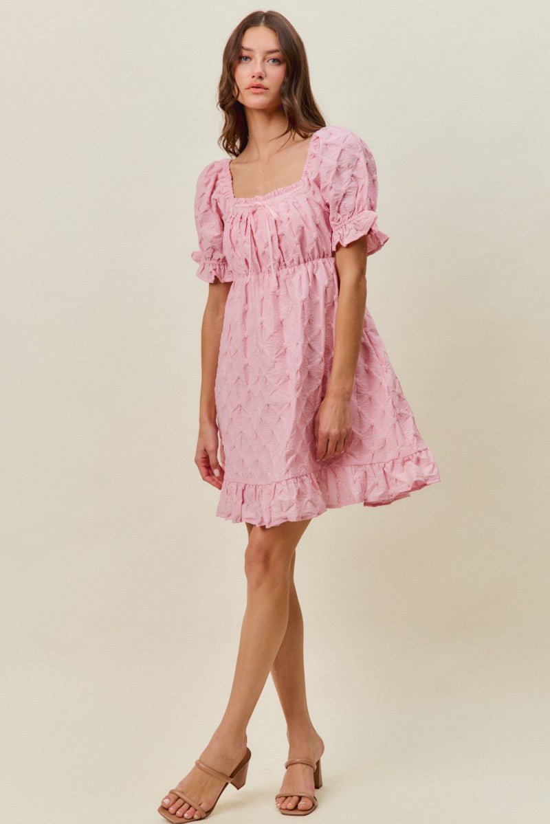 SO ME Texture Woven Ruching On Bust Mini Dress - PINK / S