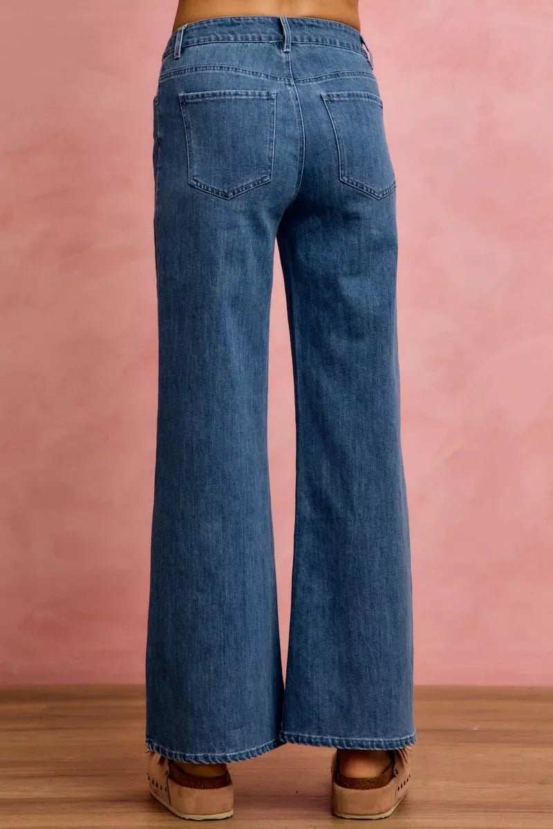 SO ME Seam Detail Mid Rise Stretch Denim Jeans - DENIM / S