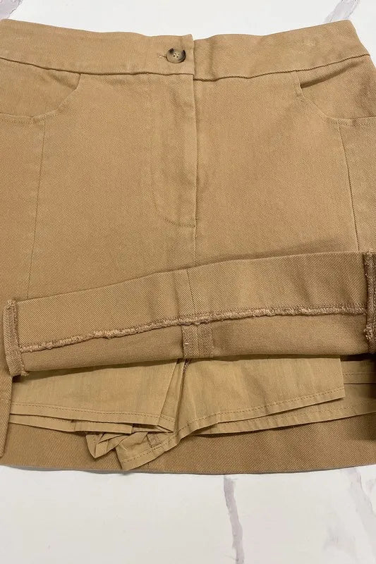 Annie Wear Comfort Stretch Cotton Slit Detailed Mini Skirt - KHAKI / S