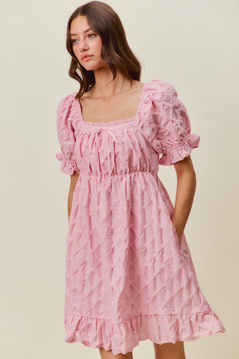 SO ME Texture Woven Ruching On Bust Mini Dress - PINK / S