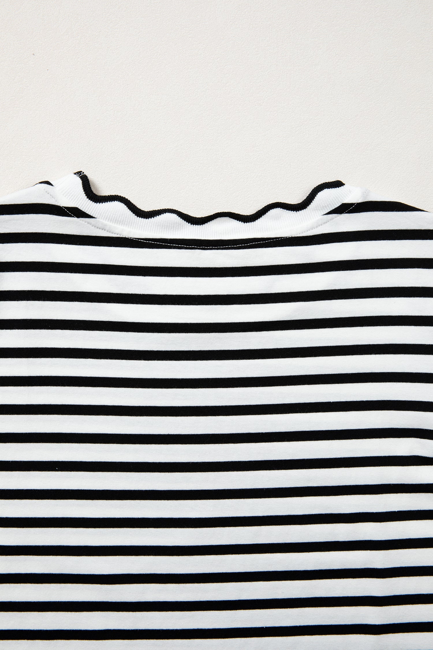 Red Stripe Scalloped Trim Round Neck T Shirt