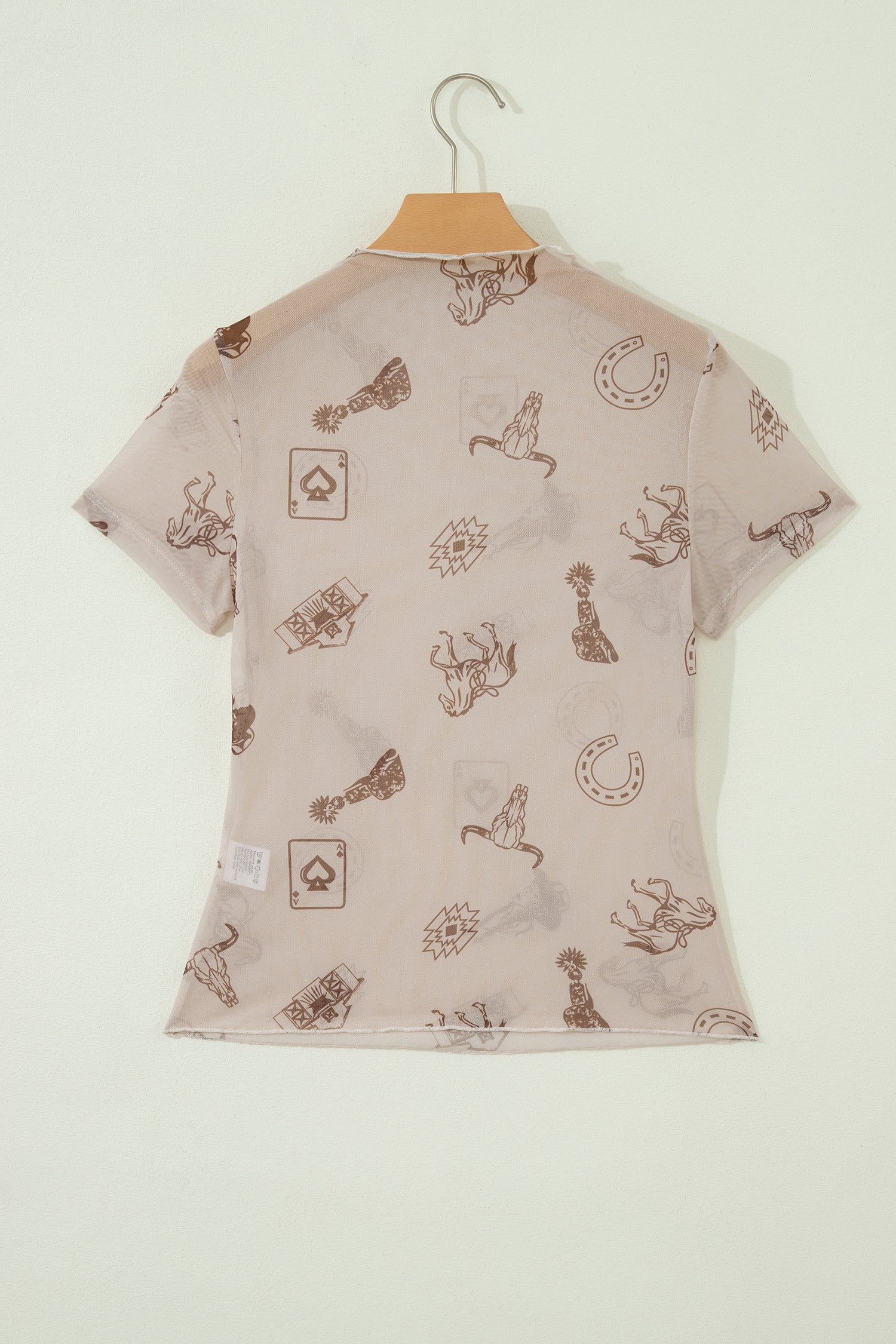 Rose Retro Floral Printed Mesh Short Sleeve Top