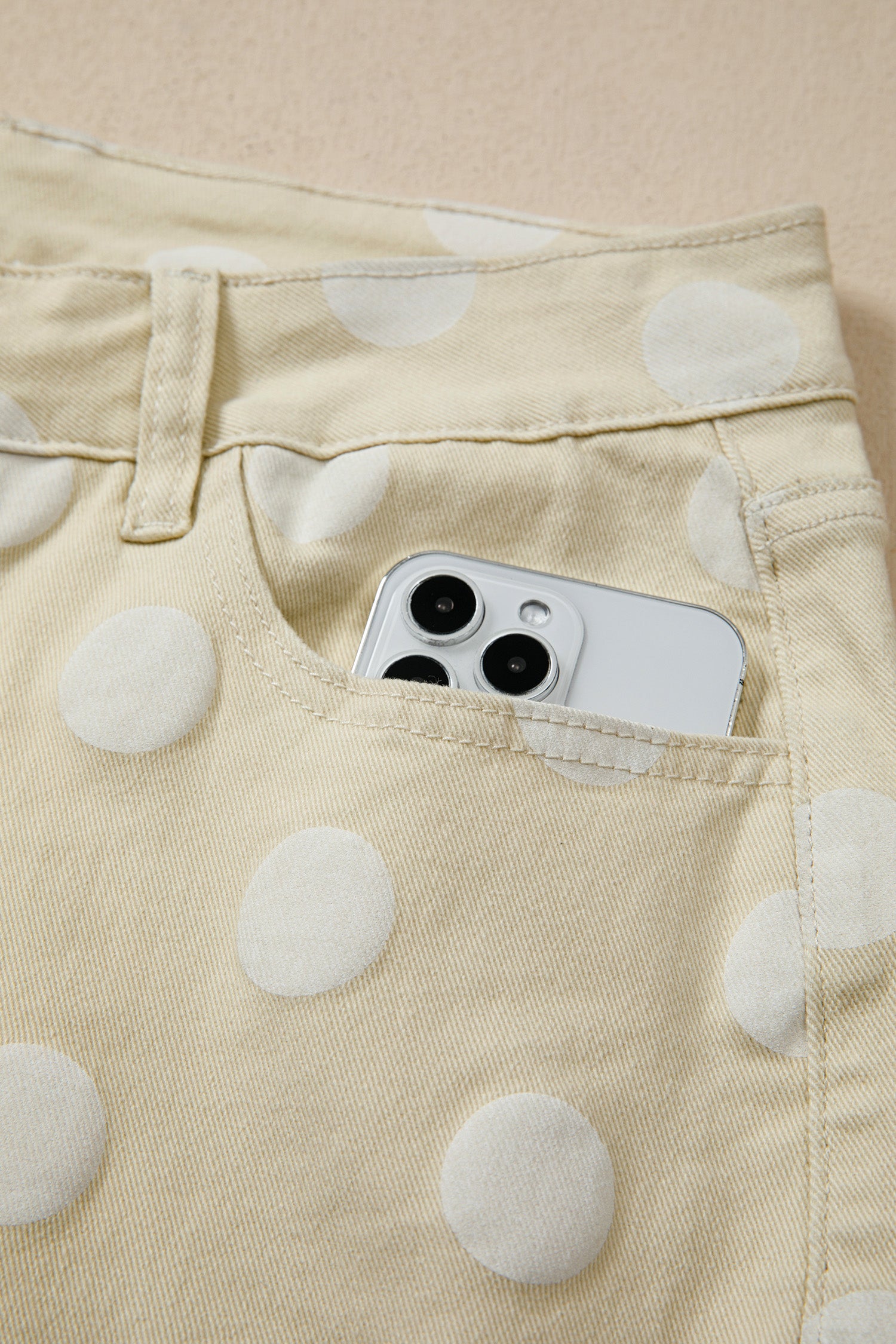 Polka Dot Print Raw Hem Shift Jeans