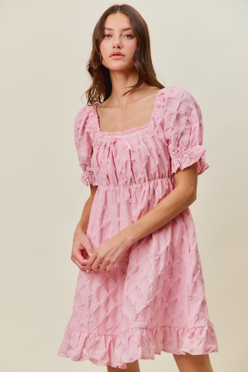 SO ME Texture Woven Ruching On Bust Mini Dress - PINK / S