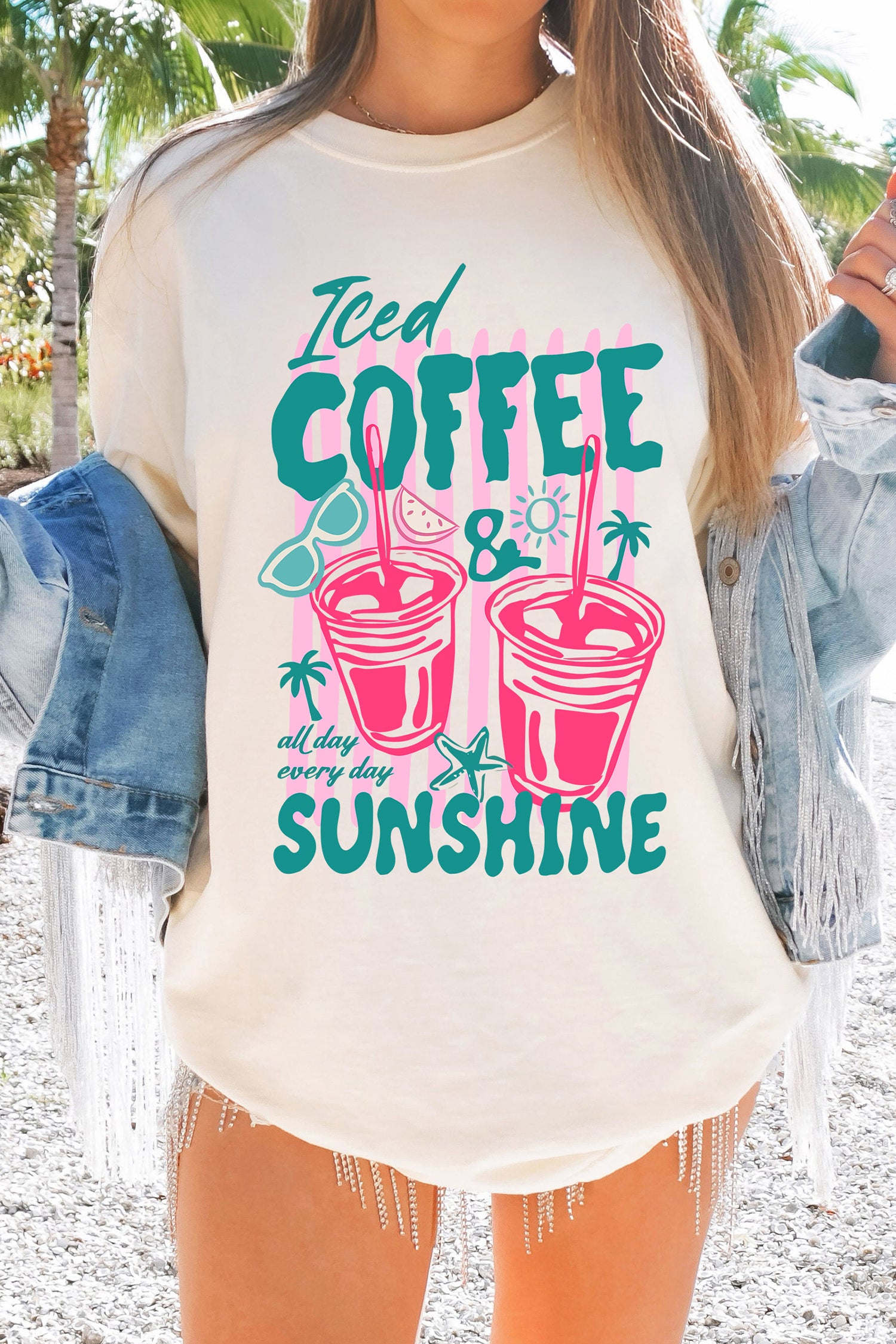 White Iced Coffee Sunshine Vacation Graphic Tunic T Shirt