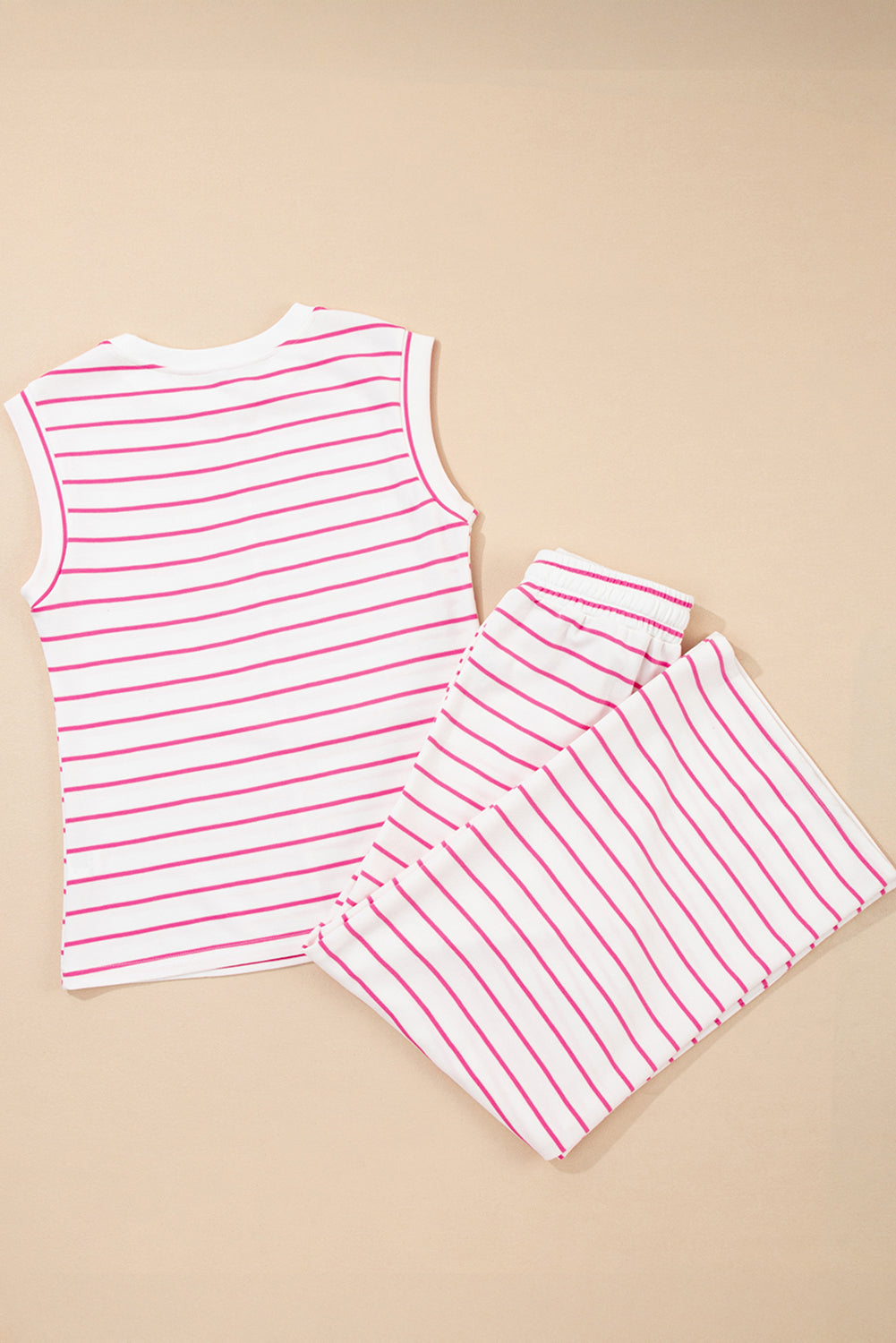 Sail Blue Casual Striped Tee and Wide Leg Pants Set