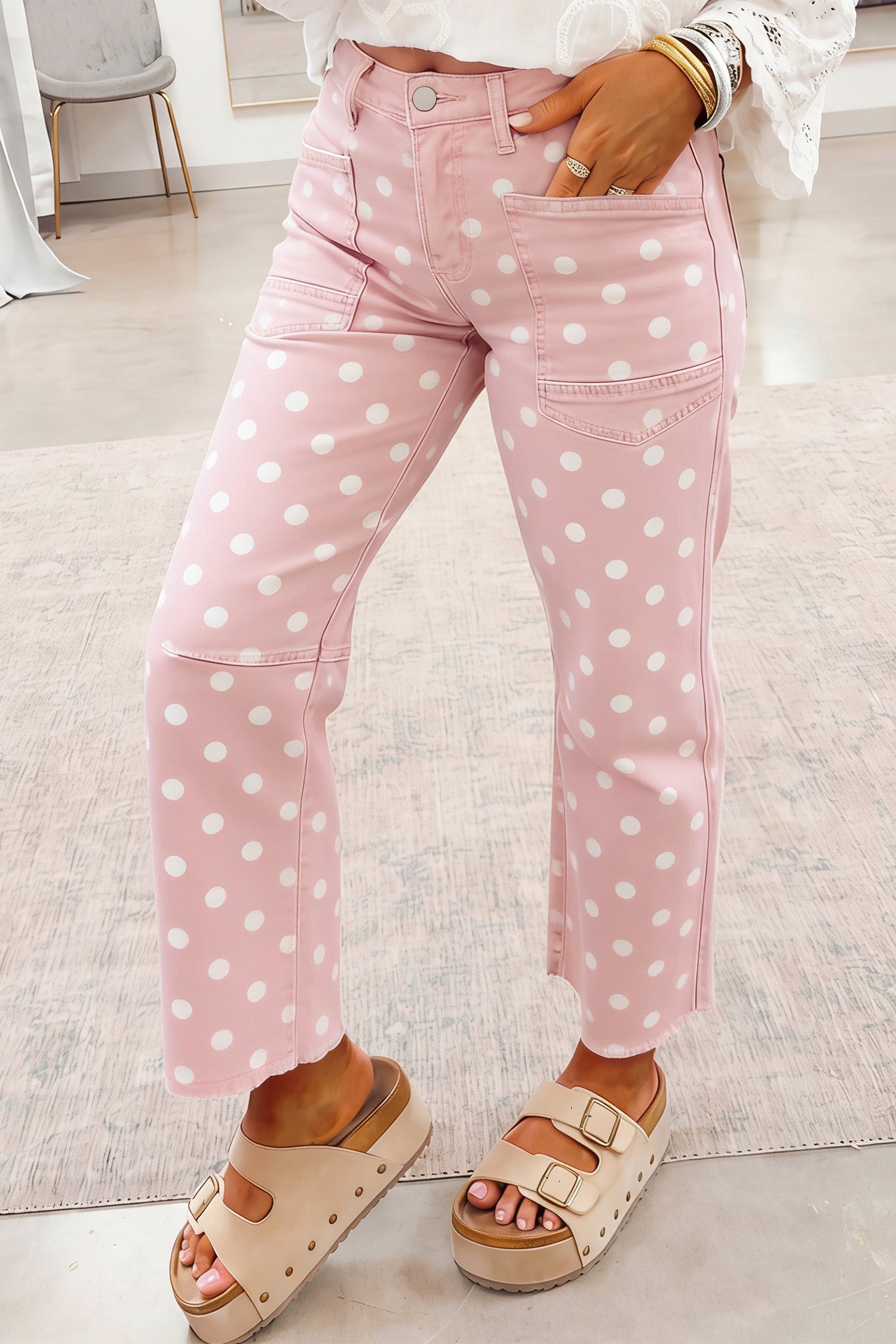 Sky Blue Polka Dot Casual Slim Fit Jeans