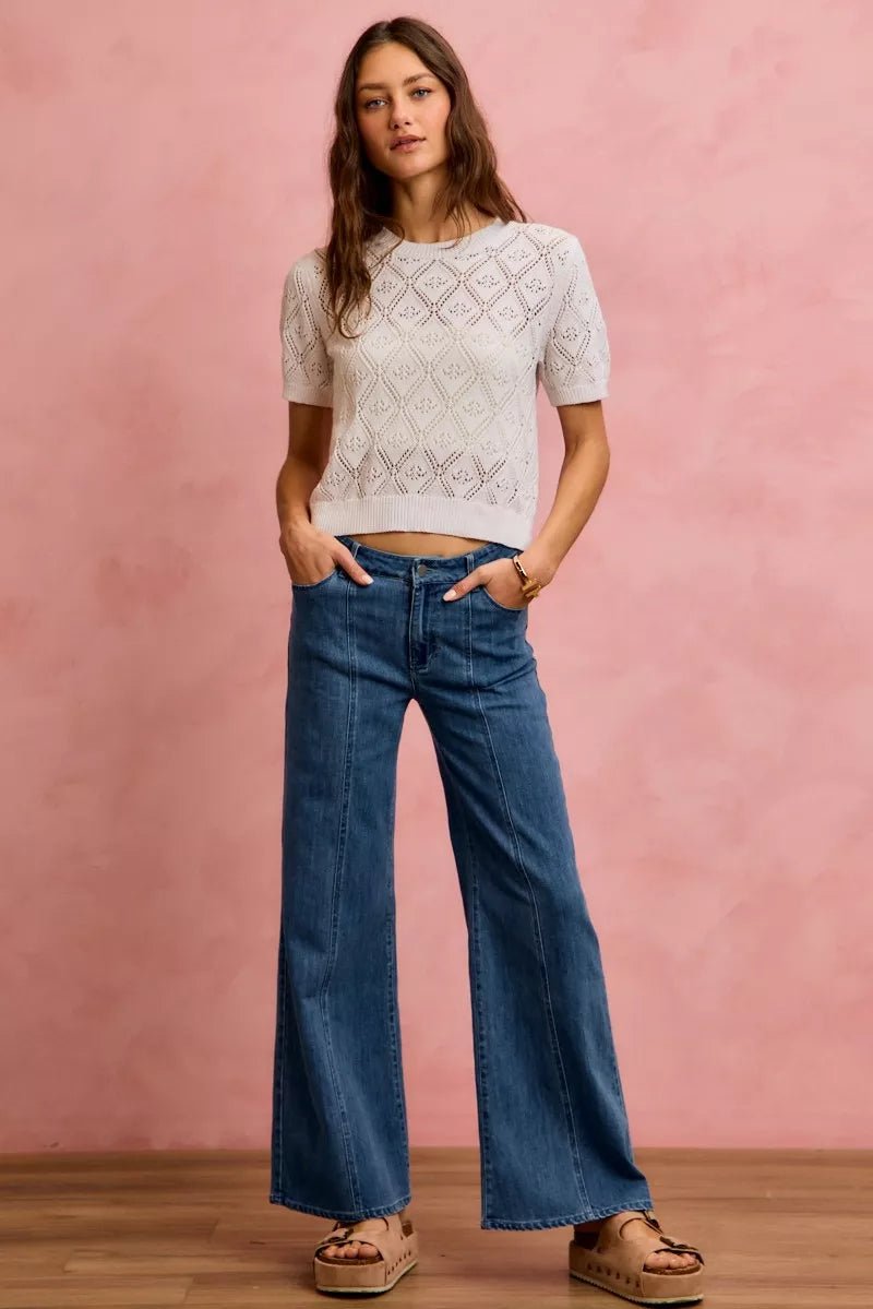 SO ME Seam Detail Mid Rise Stretch Denim Jeans - DENIM / S