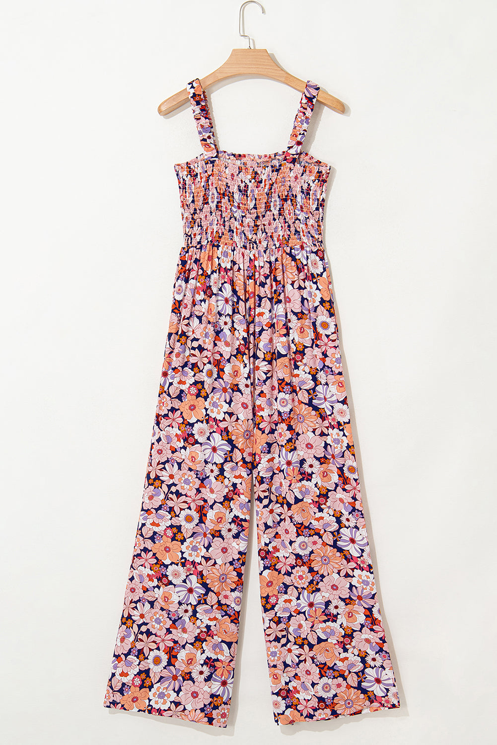 Purple Floral Square Neckline Stretch High Waist Jumpsuit