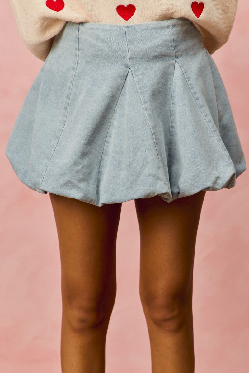 SO ME Denim Bubble Mini Skirt - LIGHT DENIM / S
