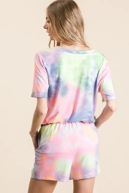 BiBi Tie Dye Casual Shorts with Twill Tape Drawstring - BLUE/N.YELLOW / S