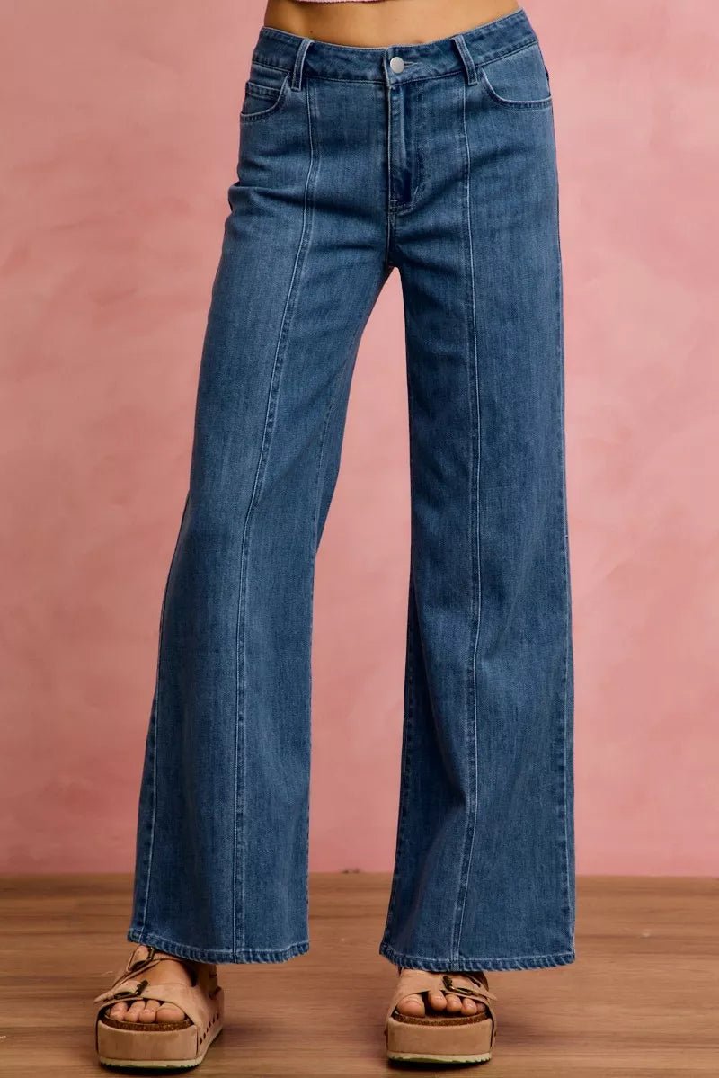 SO ME Seam Detail Mid Rise Stretch Denim Jeans - DENIM / S