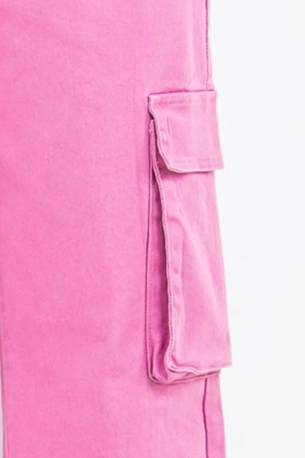 American Bazi Full Size Drawstring Wide Leg Cargo Pants Plus Size - Dusty Rose / S