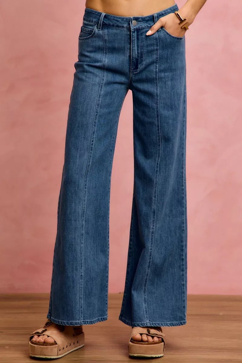 SO ME Seam Detail Mid Rise Stretch Denim Jeans - DENIM / S