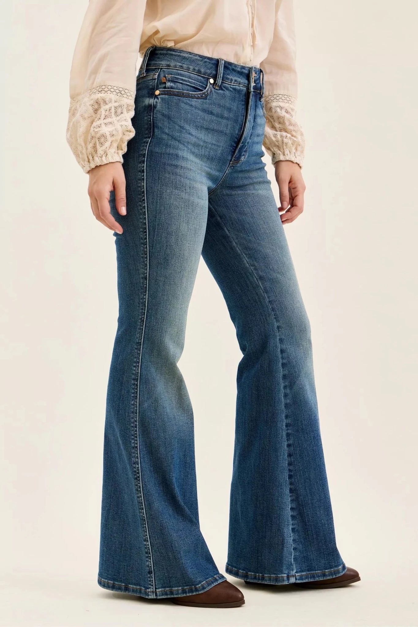Judy Blue High Waist Double Button Tummy Control Flare Jeans - DK / 0(24)