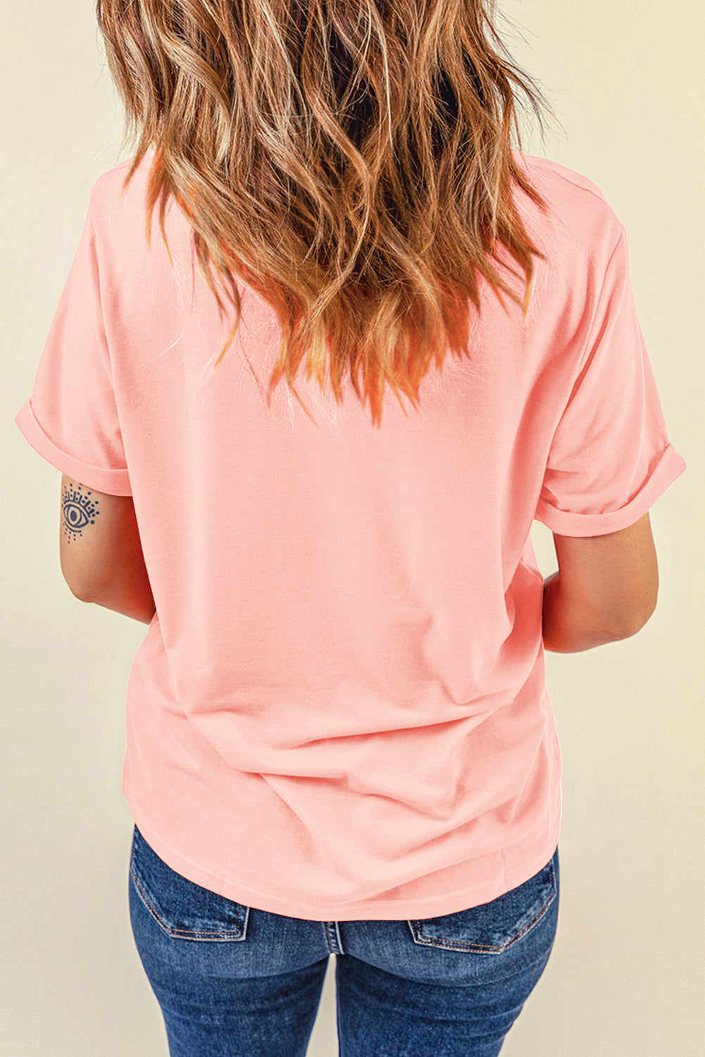 Sachet Pink Solid Color Basic Crew Neck Plain Tee