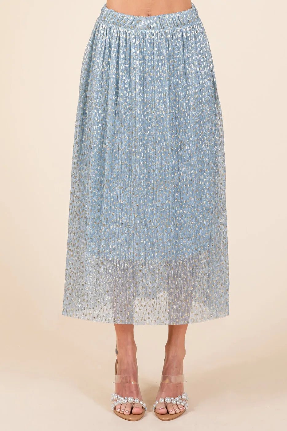 Mittoshop Metallic Glitter Speckle Print Elastic Midi Skirt - BLUE / S