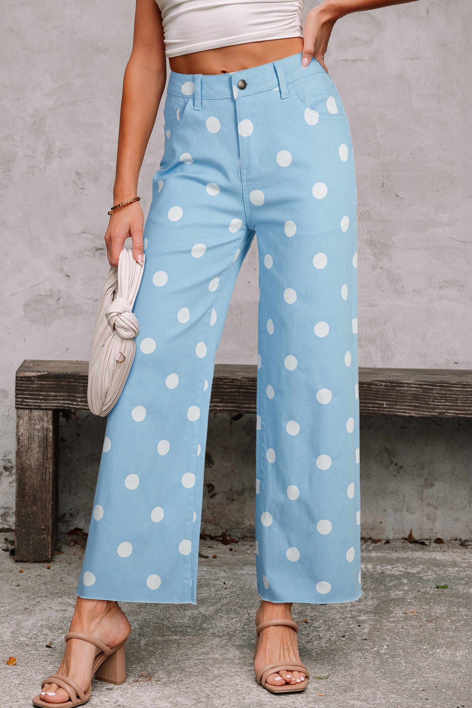 Polka Dot Print Raw Hem Shift Jeans