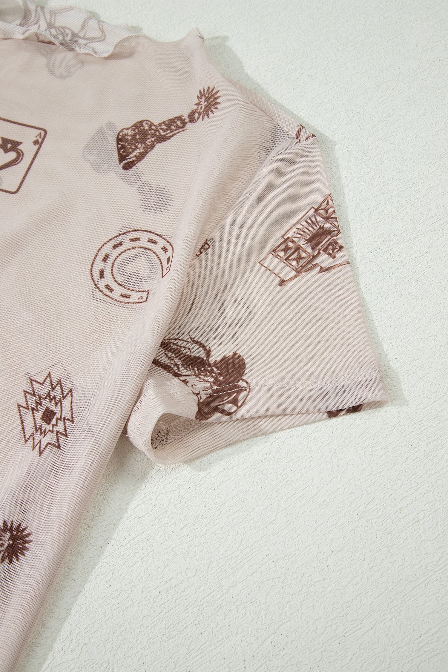 Rose Retro Floral Printed Mesh Short Sleeve Top
