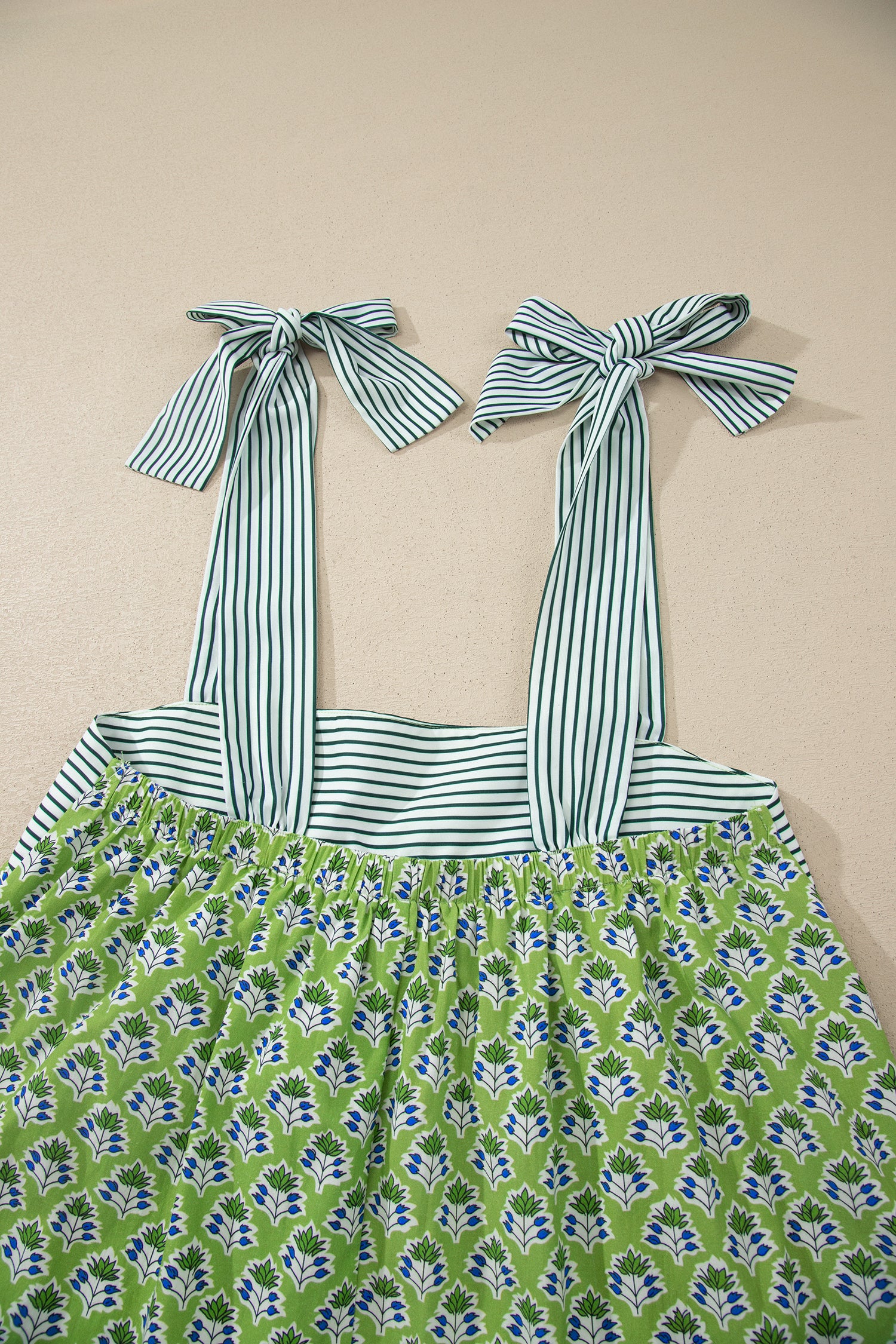 Green Floral Printed Knot Straps Babydoll Tank Top