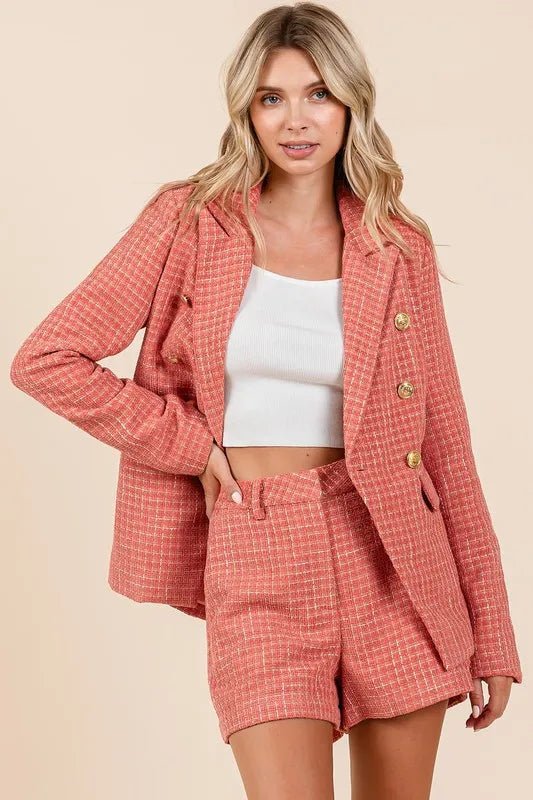 Mittoshop Tweed Classic Shorts with Side Pockets - Coral / S