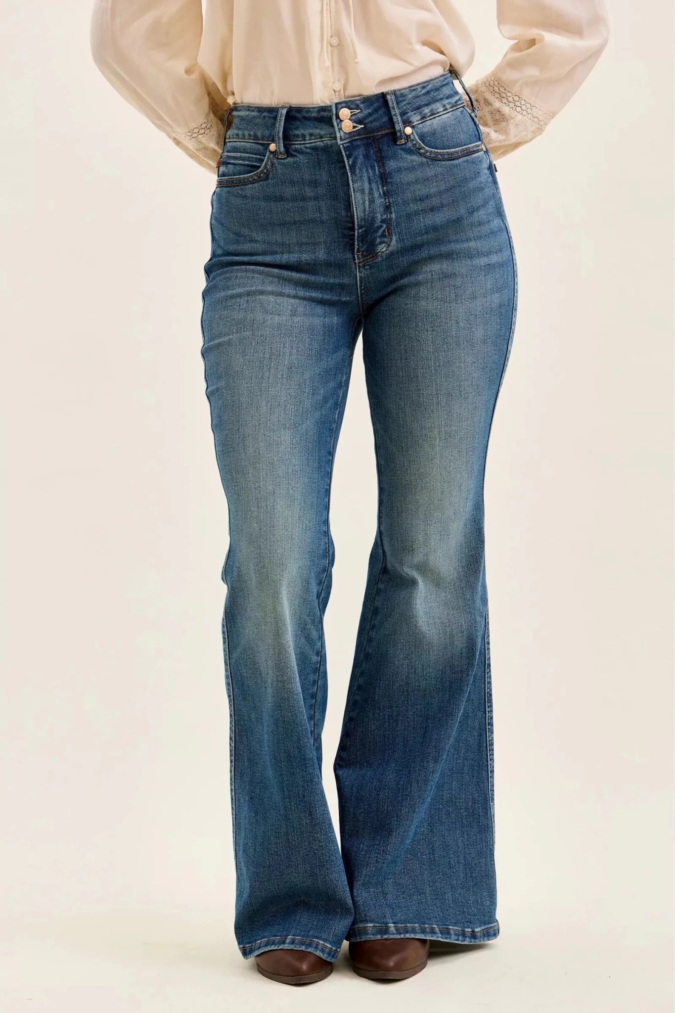 Judy Blue High Waist Double Button Tummy Control Flare Jeans - DK / 0(24)