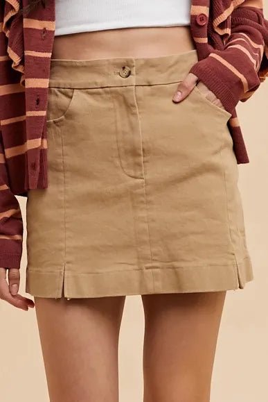 Annie Wear Comfort Stretch Cotton Slit Detailed Mini Skirt - KHAKI / S