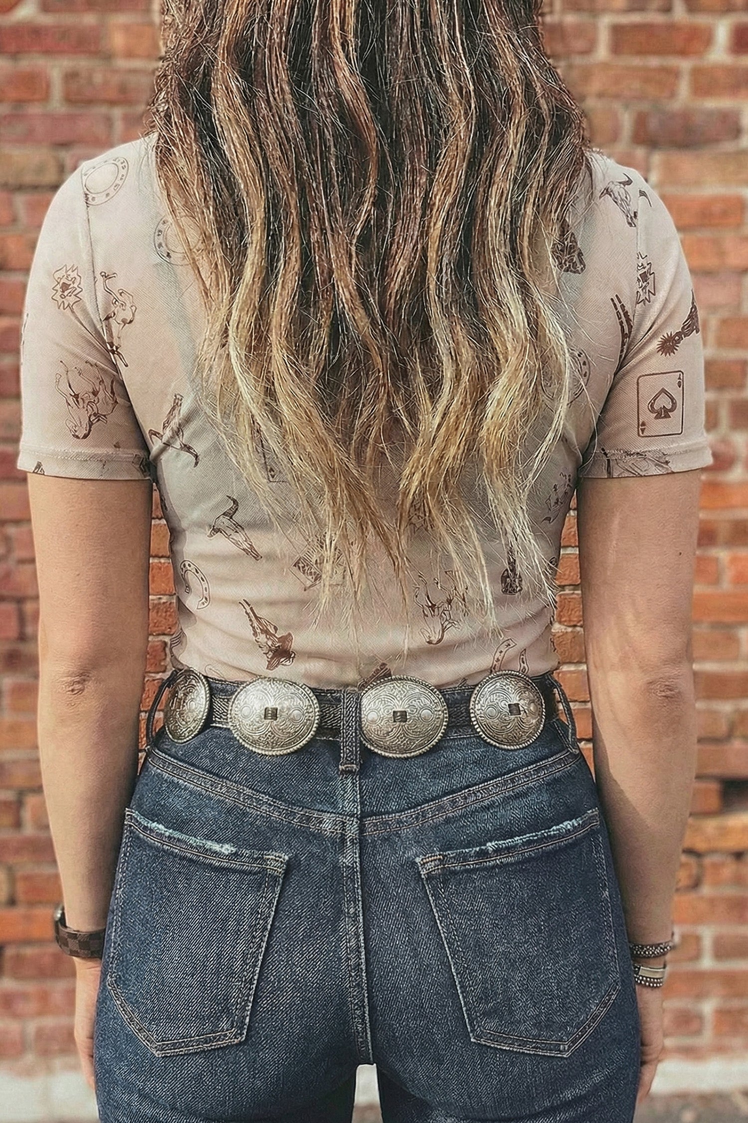 Rose Retro Floral Printed Mesh Short Sleeve Top