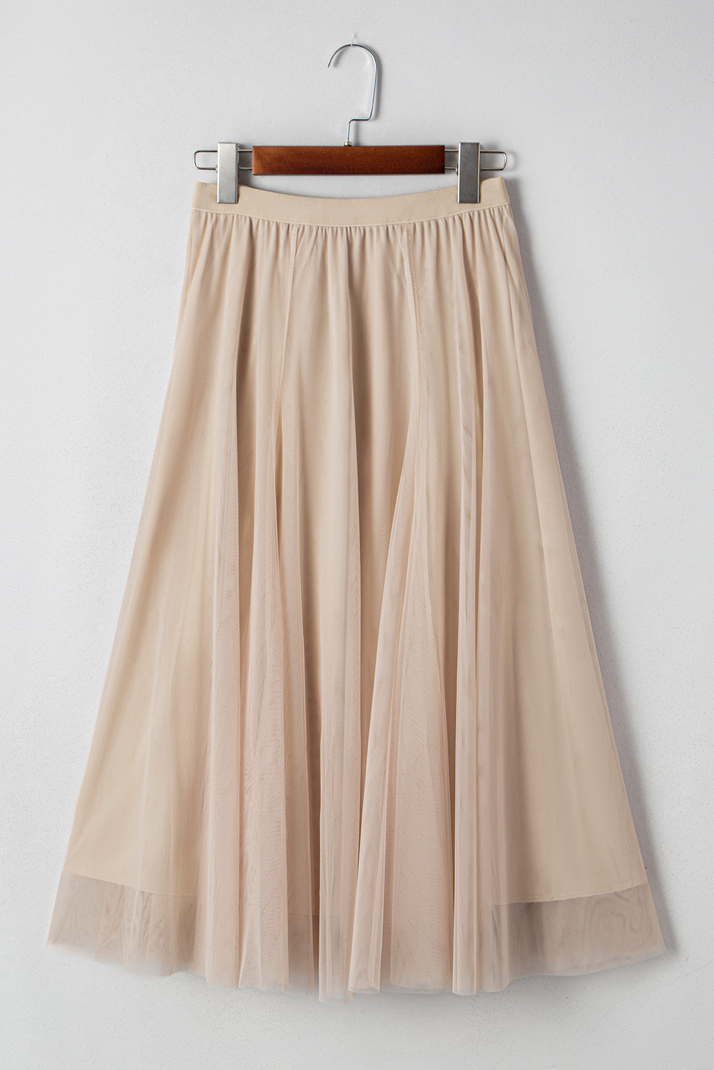Jungle Green Tulle Mesh Overlay Flared Midi Skirt