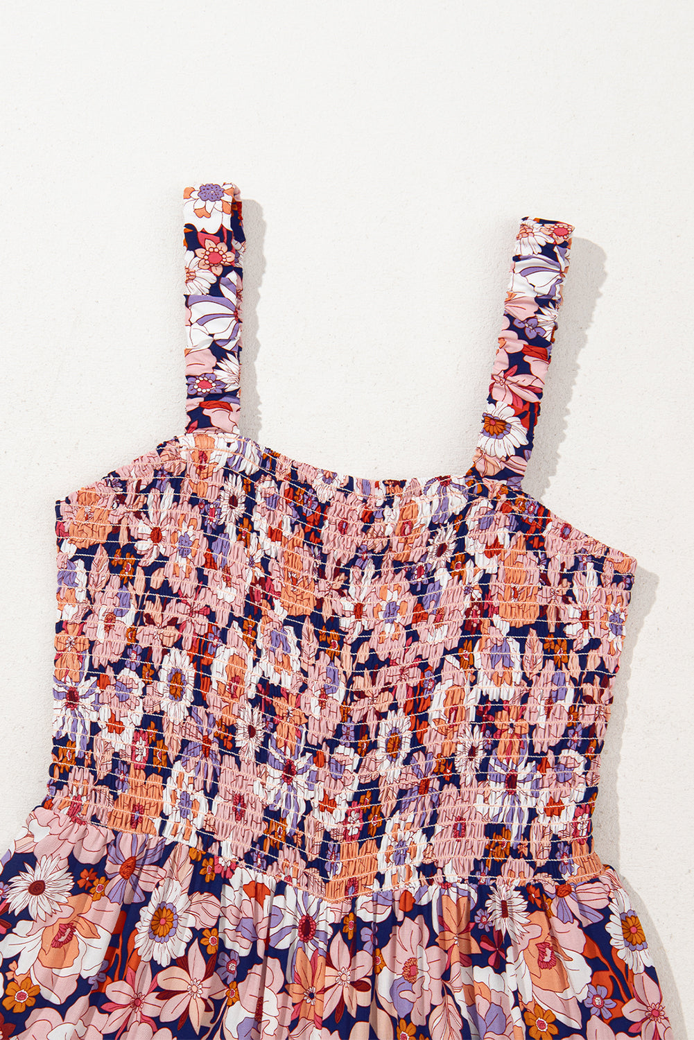 Purple Floral Square Neckline Stretch High Waist Jumpsuit