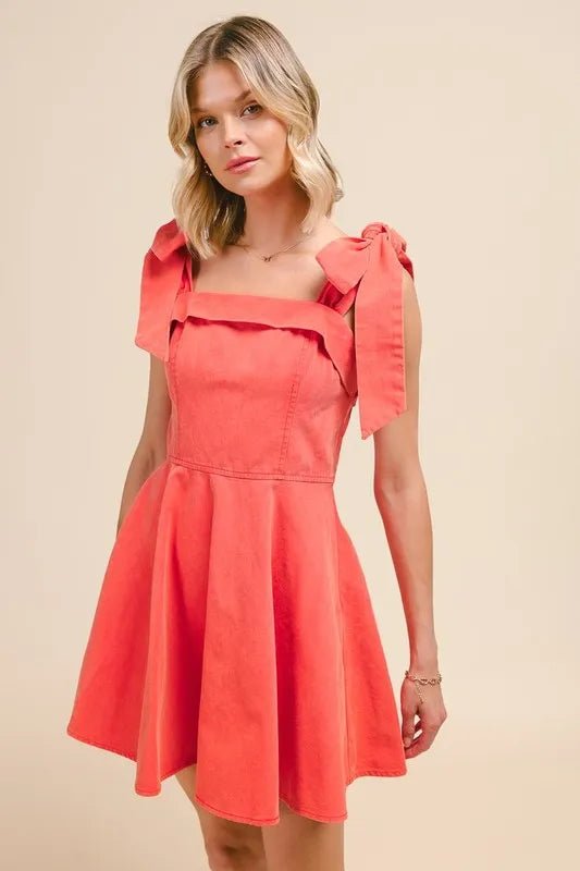 SO ME Fit and Flare Washed Gameday Dress - ORANGE / S