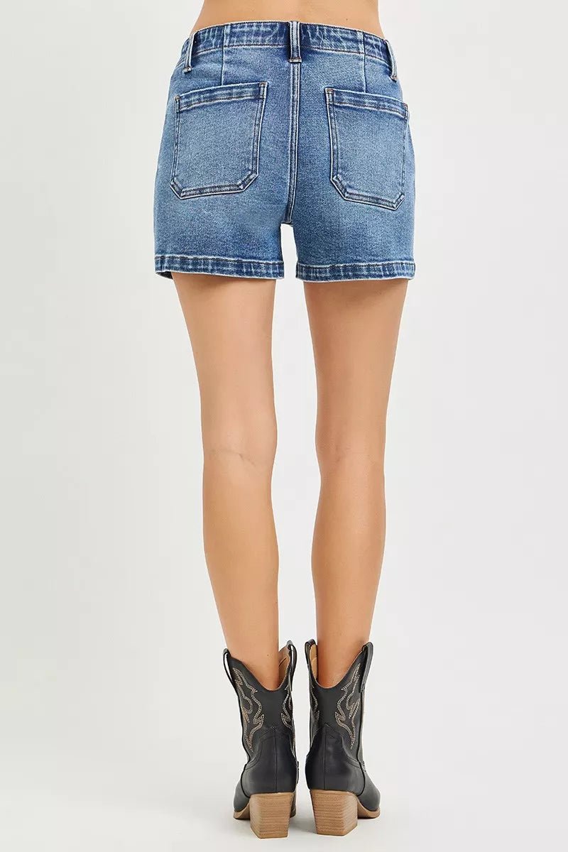 RISEN High Rise Front Tie Up Shorts with Patch Pockets - MEDIUM / S
