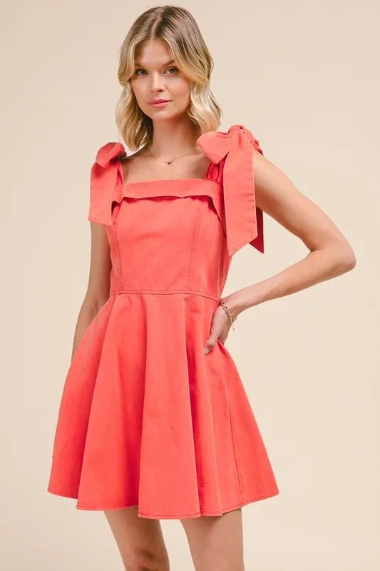 SO ME Fit and Flare Washed Gameday Dress - ORANGE / S