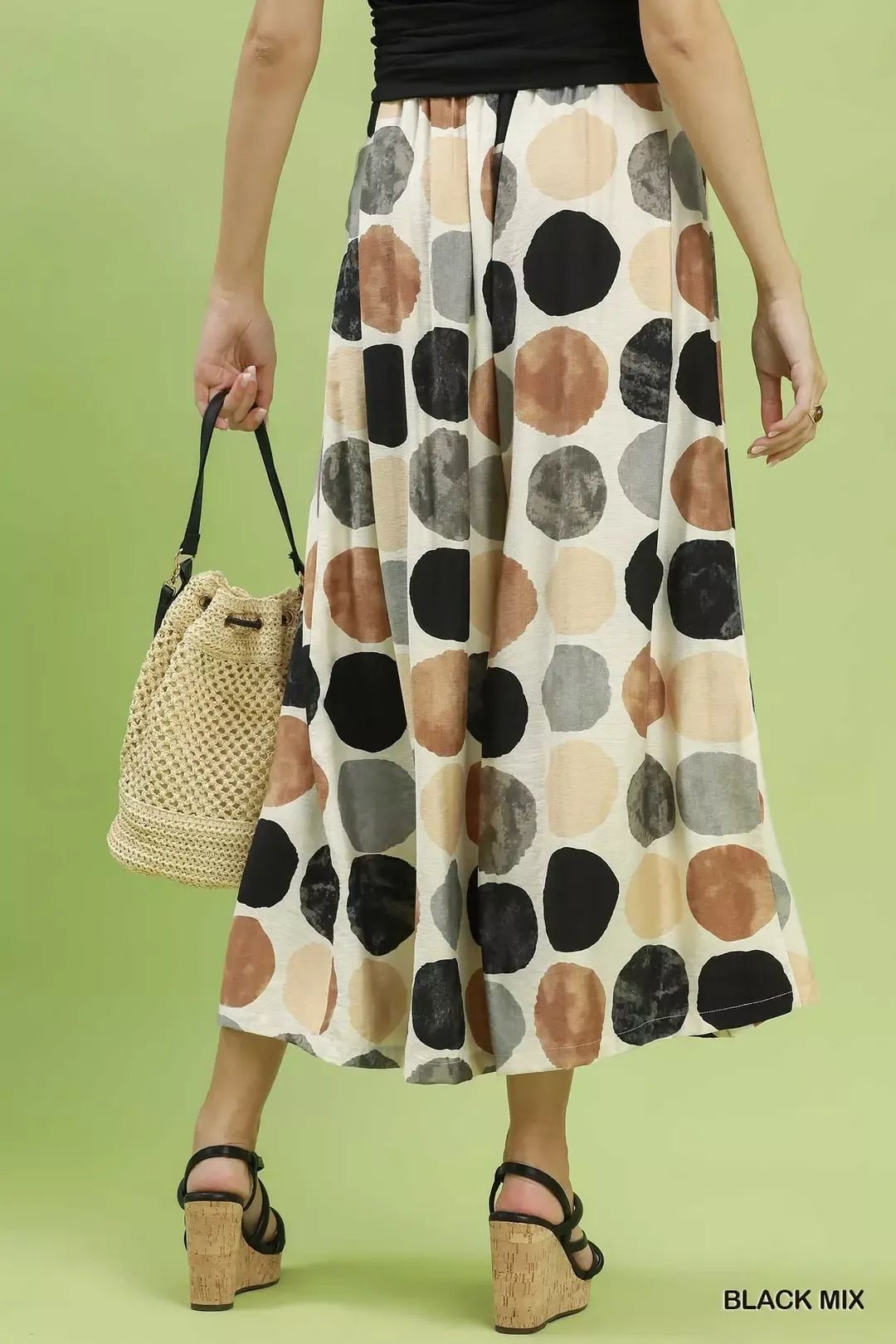 Umgee Dot Print Wide Leg Pants - BLACK MIX / S