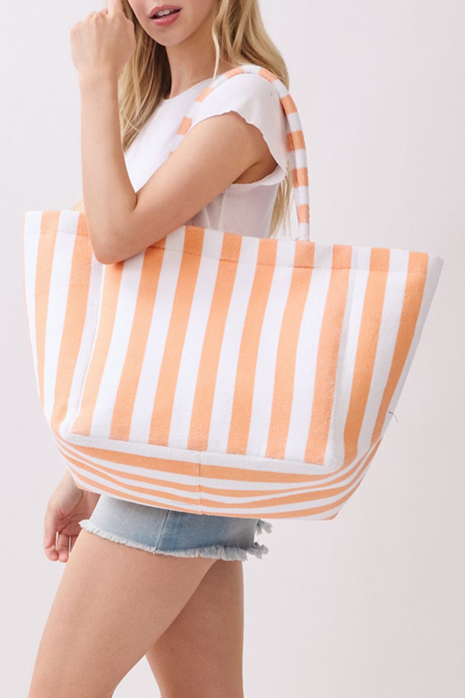 Grapefruit Orange Striped Terry Large Beach Tote Bag