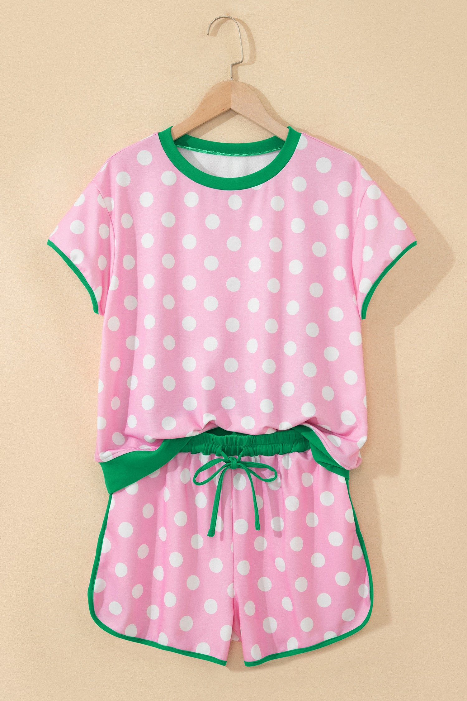 Sky Blue Polka Dot Contrast Edge Casual Short Set