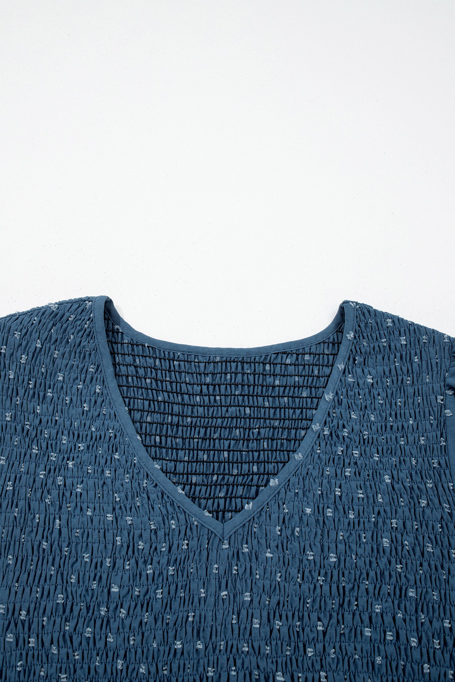 Dusk Blue Plus Size V Neck Swiss Dot Lace Patchwork Detail Flared Midi Dress